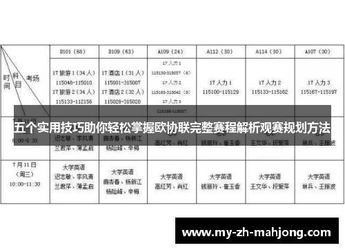 五个实用技巧助你轻松掌握欧协联完整赛程解析观赛规划方法
