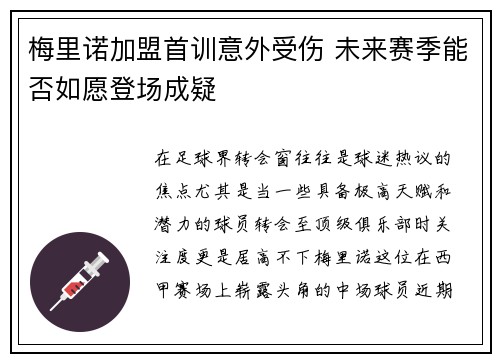梅里诺加盟首训意外受伤 未来赛季能否如愿登场成疑